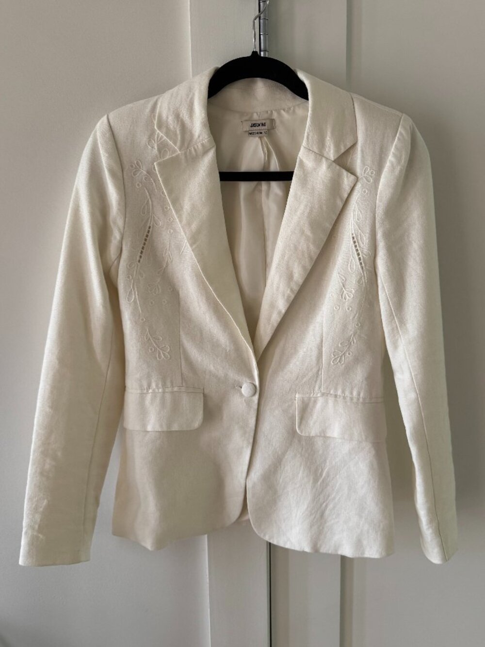 Jason Wu Embroidered Eyelet Cream Color Linen Blend One-Button Blazer XS